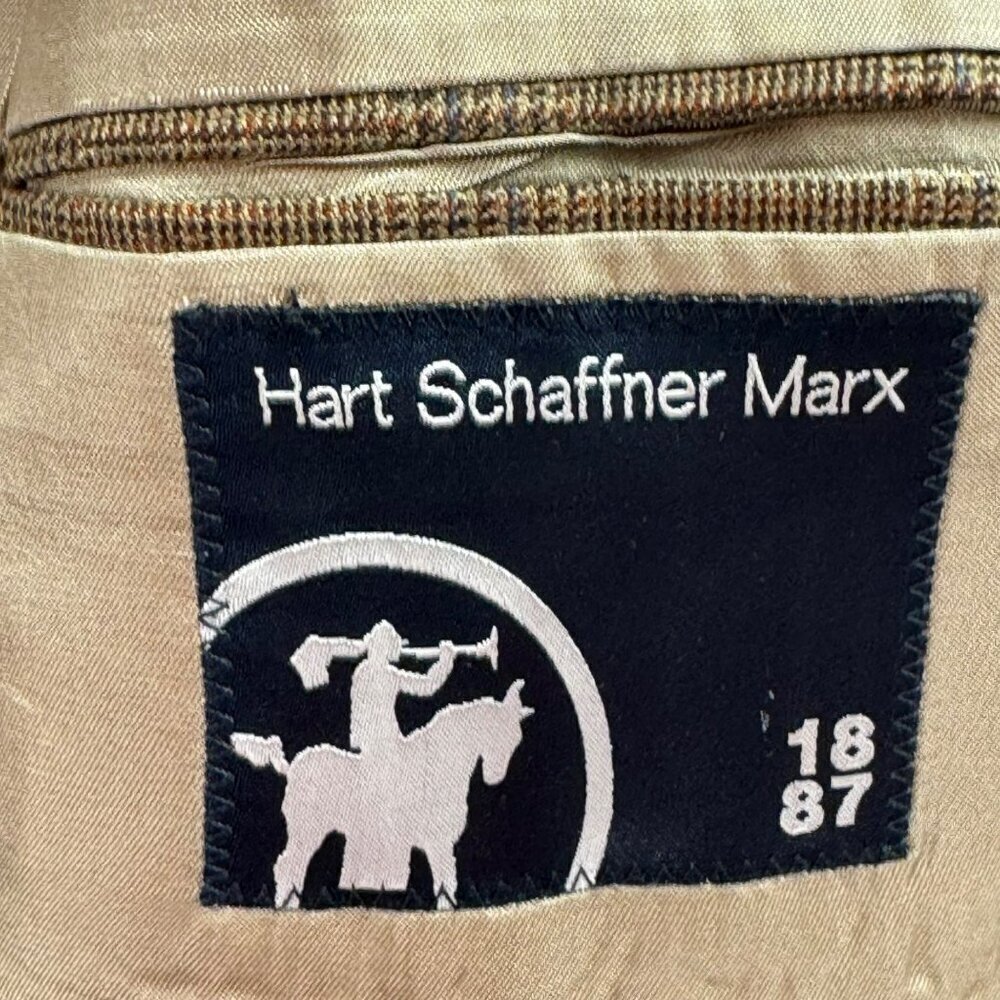 Hart Schaffner Marx Mens 44L Brown Plaid Blazer Jacket 2-Button Notch Lapel Unio - Picture 7 of 10